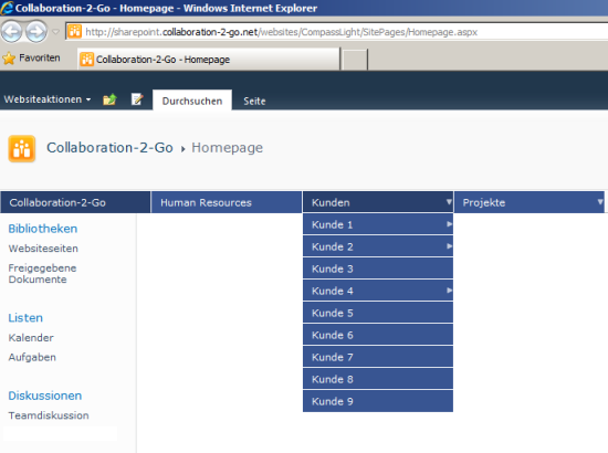 Site Compass für  SharePoint: Aufgeklappt