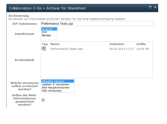 ZIP für SharePoint: Assistent